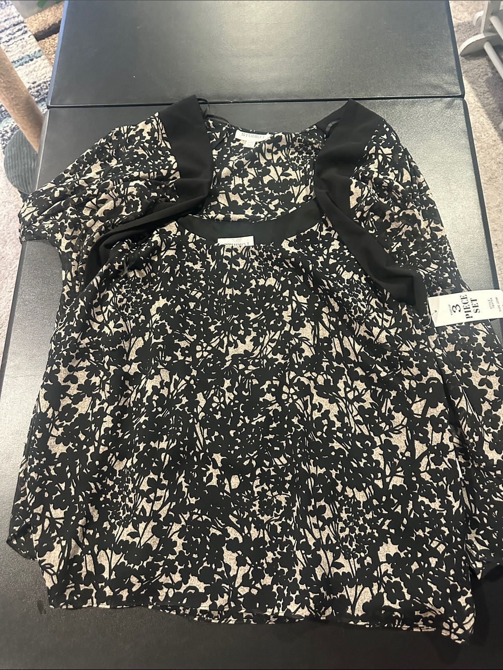 Studio I Black and Cream Floral Tank Top and Overlay